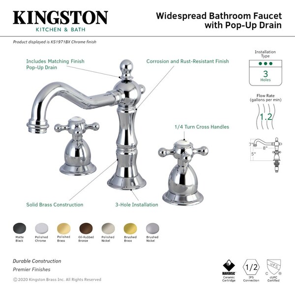 KS1972BX 8 Widespread Bathroom Faucet, Polished Brass